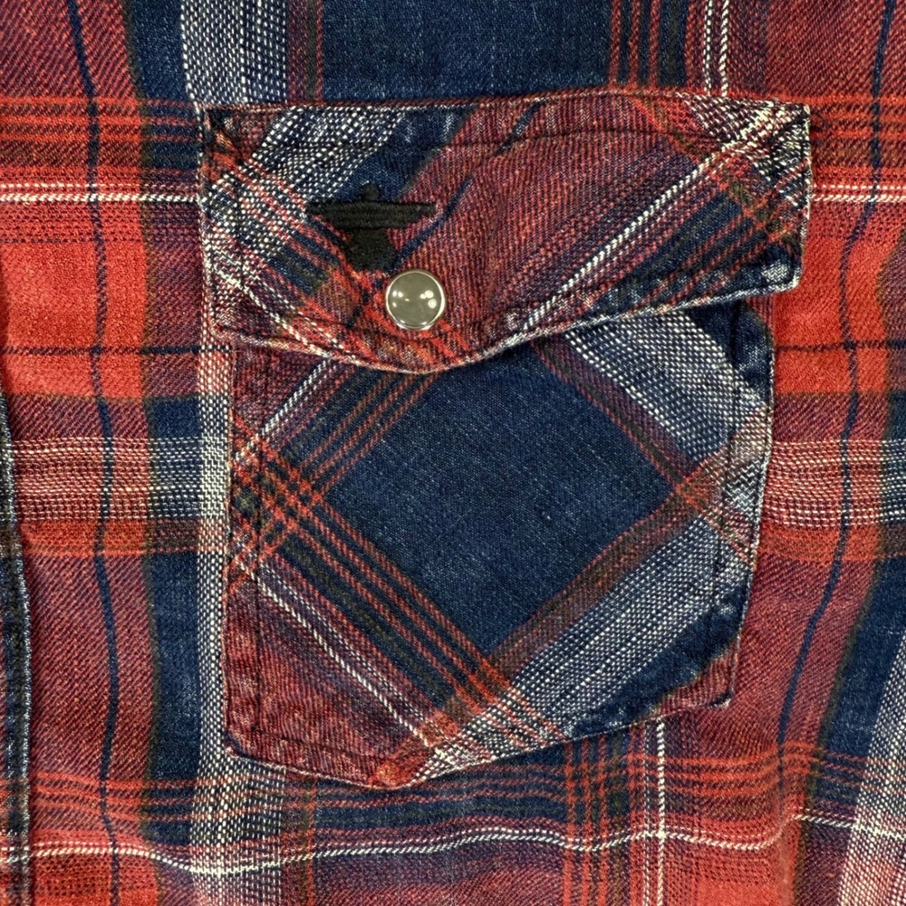 Desert Son Flag & Anthem Plaid Flannel Pearl Snap Button Rustic Cowboy Western - Picture 4 of 12